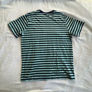 Navy Blue and Mint Green Striped Casual T Shirt
